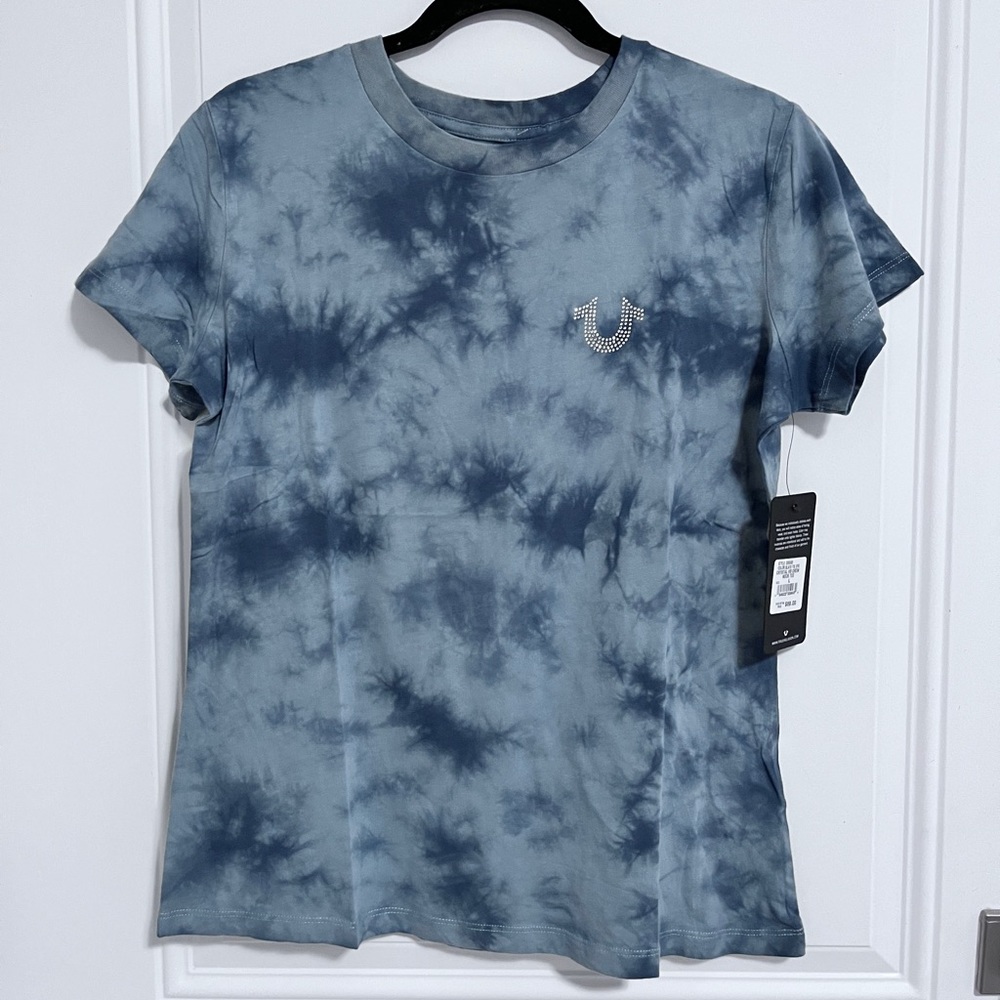 NWT - True Religion Women’s Tie Dye Crystal Logo Short Sleeve Tee - Size L
